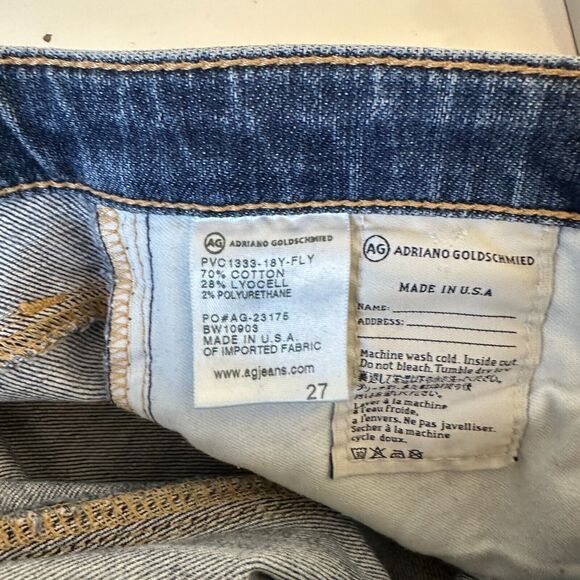 Revolve AG Flyaway The Stilt Cigarette Roll-Up Medium Wash Distressed Jean 27 - Picture 5 of 11